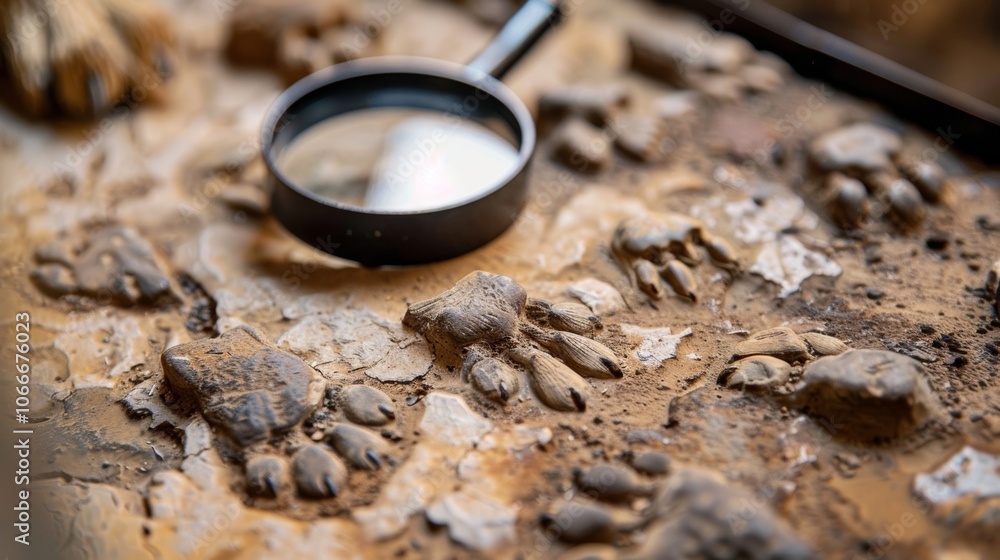 Poster a display of different types of animal footprints with a magnifying glass available for a closer loo