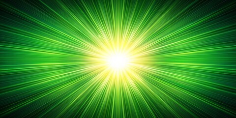A vibrant green abstract background depicting a bright burst of energy emanating from a central point.