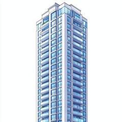 Fototapeta premium Modern skyscraper design featuring glass and concrete structure, isolated on white background.