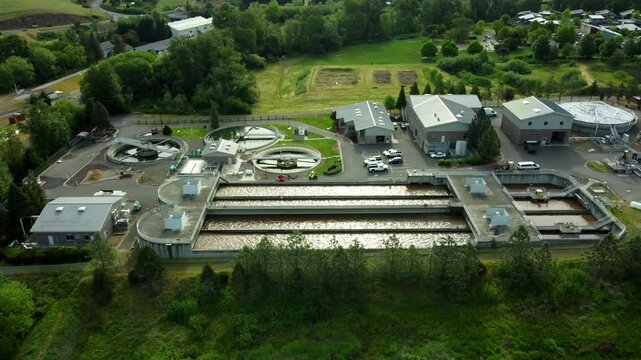 USA, OR, Ashland, WWTP, 45426 - Wastewater Treatment Plant in the North of Ashland. Camera is stationary looking East.