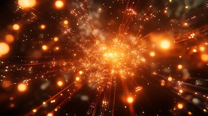 Abstract Glow with Orange Lines and Glittering Particles