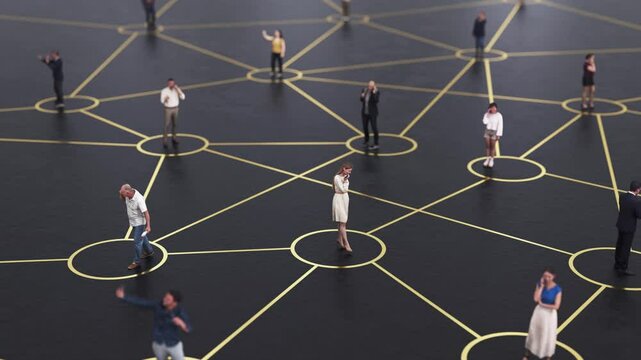 Group of people connected with lines using smartphones. People connected by social media. Modern connection technology concept for business, innovations and network fast communication.