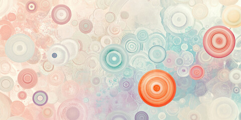 A whimsical abstract background composed of playful circles and spirals in pastel hues, ideal for creative projects