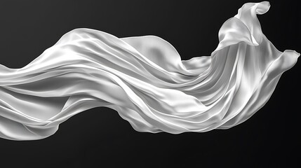 White silk fabric flying in the air on a black background