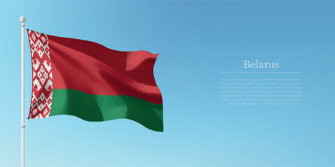 Waving Flag of Belarus Against Clear Blue Sky Copyspace