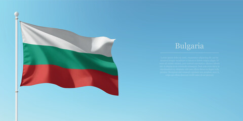 Waving Flag of Bulgaria Against Clear Blue Sky Copyspace