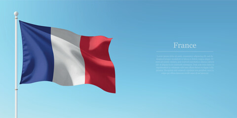 Waving Flag of France Against Clear Blue Sky Copyspace