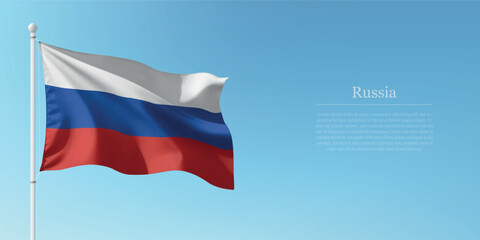 Waving Flag of Russia Against Clear Blue Sky Copyspace