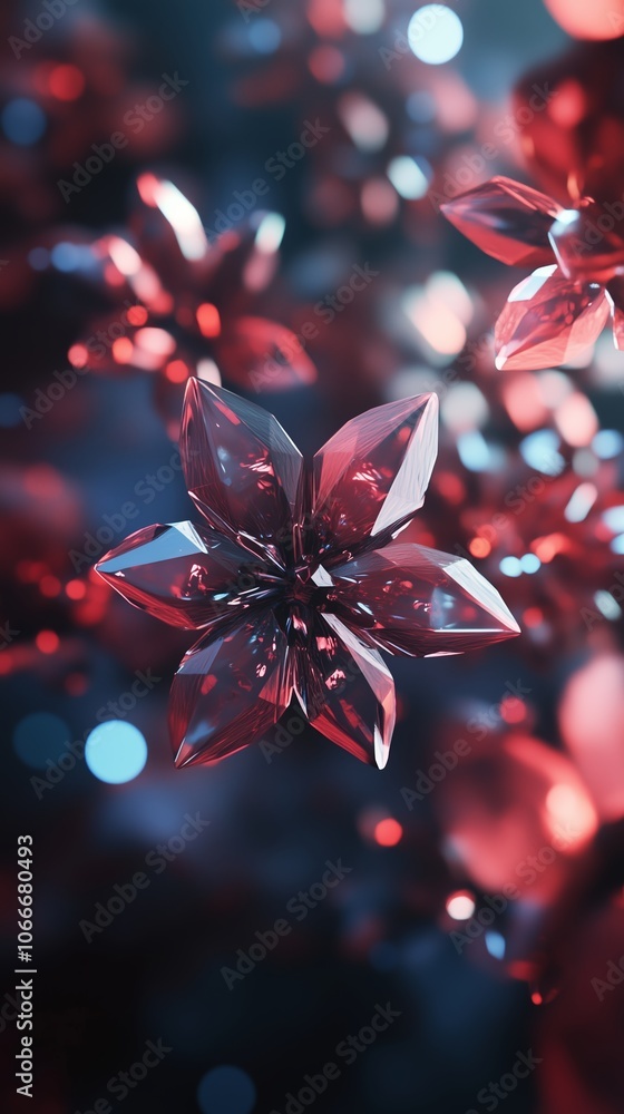 Poster intricate crystal flowers sparkling in red shades create a stunning display against a soft blurred b