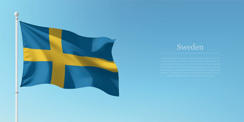 Waving Flag of Sweden Against Clear Blue Sky Copyspace