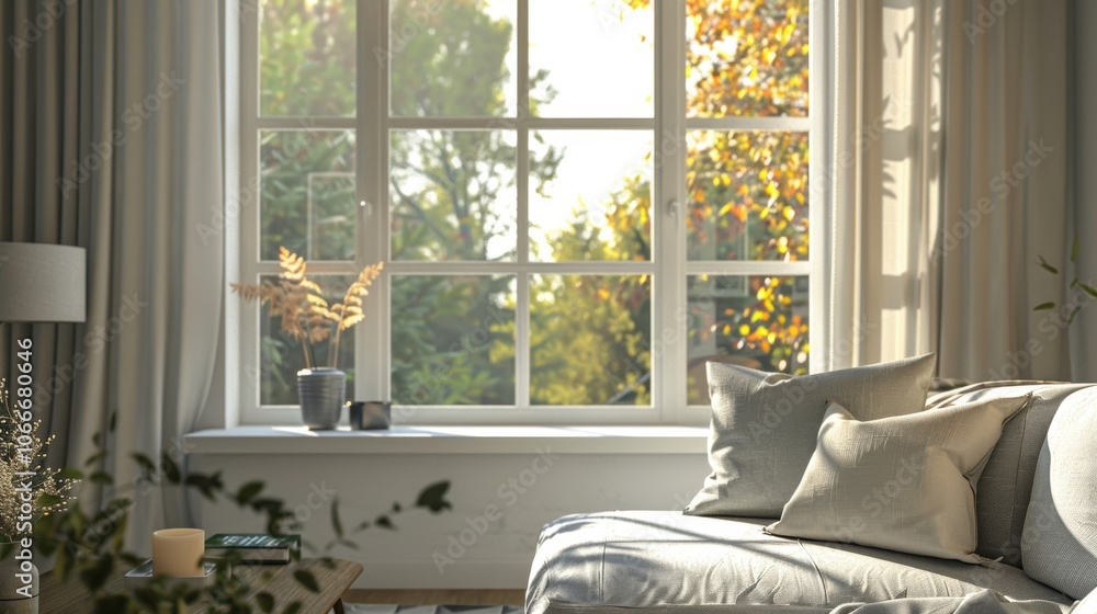 Poster a large window allows natural light to filter into the room making it a pleasant space to spend time