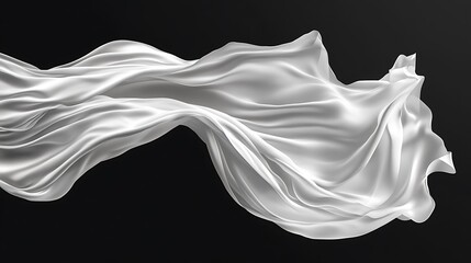 White silk fabric flying in the air on a black background
