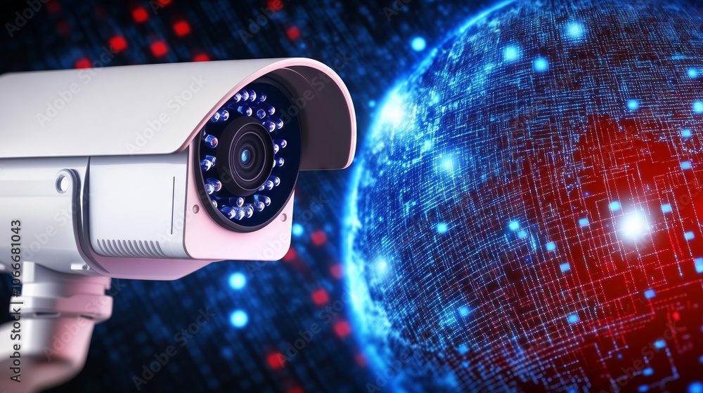 Poster security camera watching over digital world protecting data and privacy
