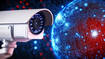 Security camera watching over digital world protecting data and privacy