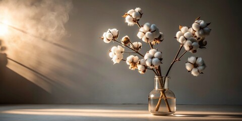 Minimalist Art Collage of Cotton Flowers in a Vase: Silhouette Design for Trendy Prints on T-Shirts, Cards, Posters, and Social Media Platforms