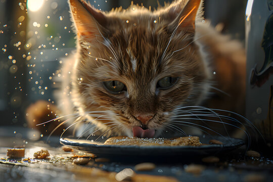 Pixie-bob cat eating a treat at home