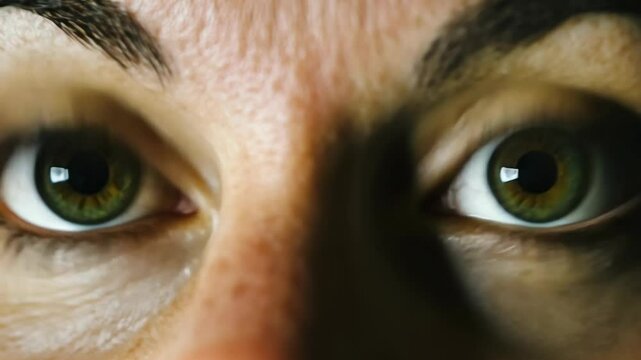 A close-up shot of a person's eyes, showing their pupils dilated and looking startled