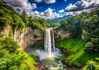 Fototapeta premium San Rafael Waterfall: A majestic cascade in the Ecuadorian rainforest.