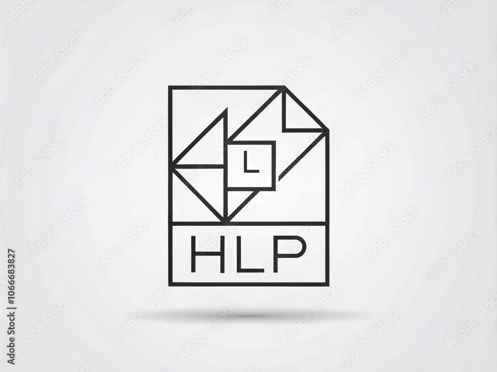 Poster minimalist hlp file icon design in black outline for digital storage, file management and technology