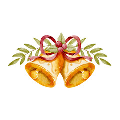 Watercolor Christmas with Christmas bells isolated, Perfect for Christmas greeting cards and festive decoration vector