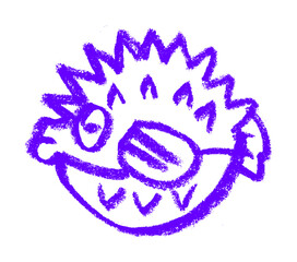 Puffer Fish Sea Ocean Related Icon Crayon Chalk Drawing Vector