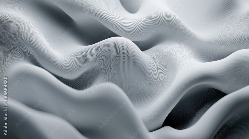 Poster flowing abstract texture of soft gray fabric creating smooth waves and depth. gentle curves evoke se
