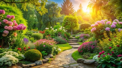 Fototapeta premium Serenity captured: Tranquil garden, peaceful nature photography.