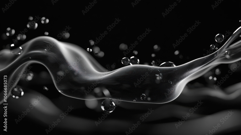 Poster swirling mass of black and white digital pattern with bubbles creates mesmerizing visual effect. flu