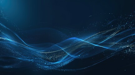 Dark Blue Ocean-Inspired Background with Flowing Light Waves and Particles – Minimalist Design Evoking Calmness and Tranquility, Perfect for Creating a Serene Atmosphere