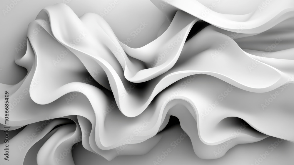 Poster flowing mass of white fabric creates soft, textured appearance, evoking sense of elegance and simpli