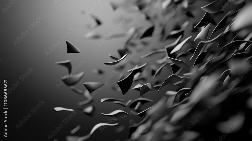 Poster swirling vortex of black and white shapes creating dynamic digital pattern, evoking sense of movemen