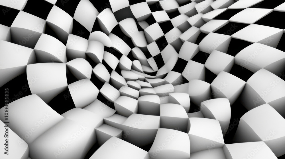 Poster mesmerizing black and white digital pattern creates swirling vortex effect, showcasing dynamic inter