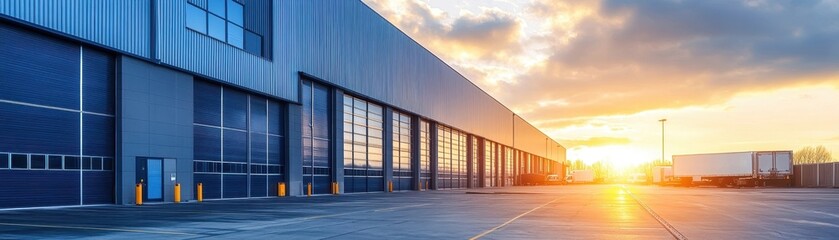 Obraz premium Eco Friendly Logistics Hub with Sustainable Solar Power at Sunset