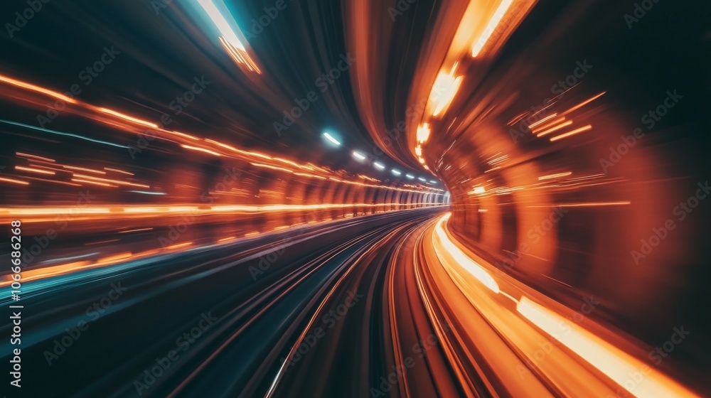 Aufkleber dynamic motion in tunnel with vibrant light trails