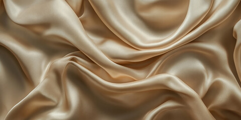 Obraz premium Delicate silk fabric texture in warm champagne tones with soft, flowing folds and gentle light reflections