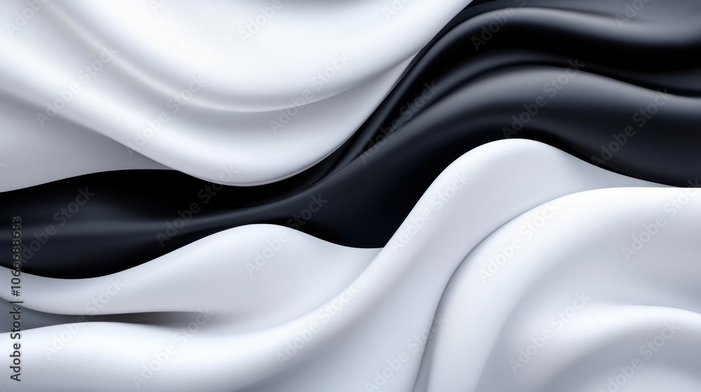 Poster dynamic black and white waves create mesmerizing vortex effect, showcasing smooth textures and fluid
