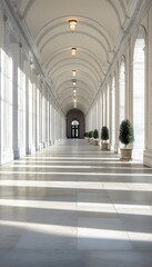 Grand interior hallway marble floors, columns architecture neo-classical building design