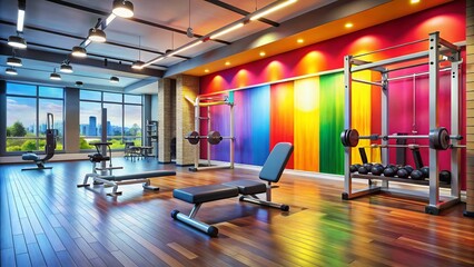 Modern Gym Interior Featuring Weight Bench, Spacious Design, and Motivating Atmosphere for Fitness Enthusiasts and Personal Training Sessions
