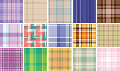 Plaid textile collection with a mix of striped and checkered designs, ideal for fabric, shirts, or classic British-themed decor.