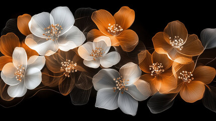 beautiful arrangement of delicate flowers in white and orange hues, showcasing intricate details and soft textures, perfect for seasonal decor or artistic inspiration