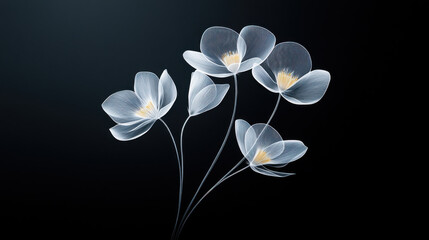 Fototapeta premium Delicate white flowers with translucent petals on dark background create serene and elegant atmosphere. intricate details of each bloom enhance beauty of nature