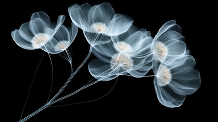 Delicate and ethereal, this high contrast sketch of buckwheat flowers showcases their intricate beauty against black background, evoking sense of tranquility and elegance