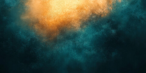 Fototapeta premium An abstract art background with deep teal tones mixed with textured grunge and a faint warm orange light, creating a worn, vintage look with subtle shadowing