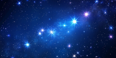 Starry galaxy background with deep blues and purples, filled with sparkling stars and cosmic elements