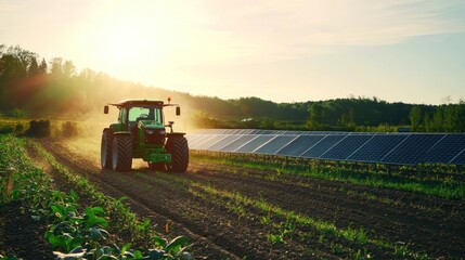 Obraz premium Tractor and Solar Farm