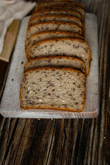 
Freshly baked bread with grains. on a wooden background. baking