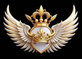 Fototapeta premium Sophisticated white and gold emblem showcasing a crown and wings, perfect for high-end branding and design projects