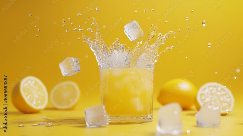 Poster Refreshing Citrus Splash with Ice and Lemon