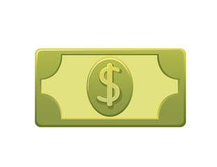 Green dollar bill with a dollar symbol, symbolizing cash, money, and transactions. Perfect for finance, banking, and business-related visuals. Vector illustration isolated on white background
