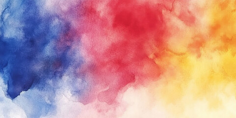 Abstract watercolor splash background in vibrant hues of red, blue, and yellow, creating a lively and artistic feel